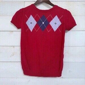 Crazy 8 Girls Red Argyle Short Sleeve Sweater Top - Kids Size M (7-8)‎